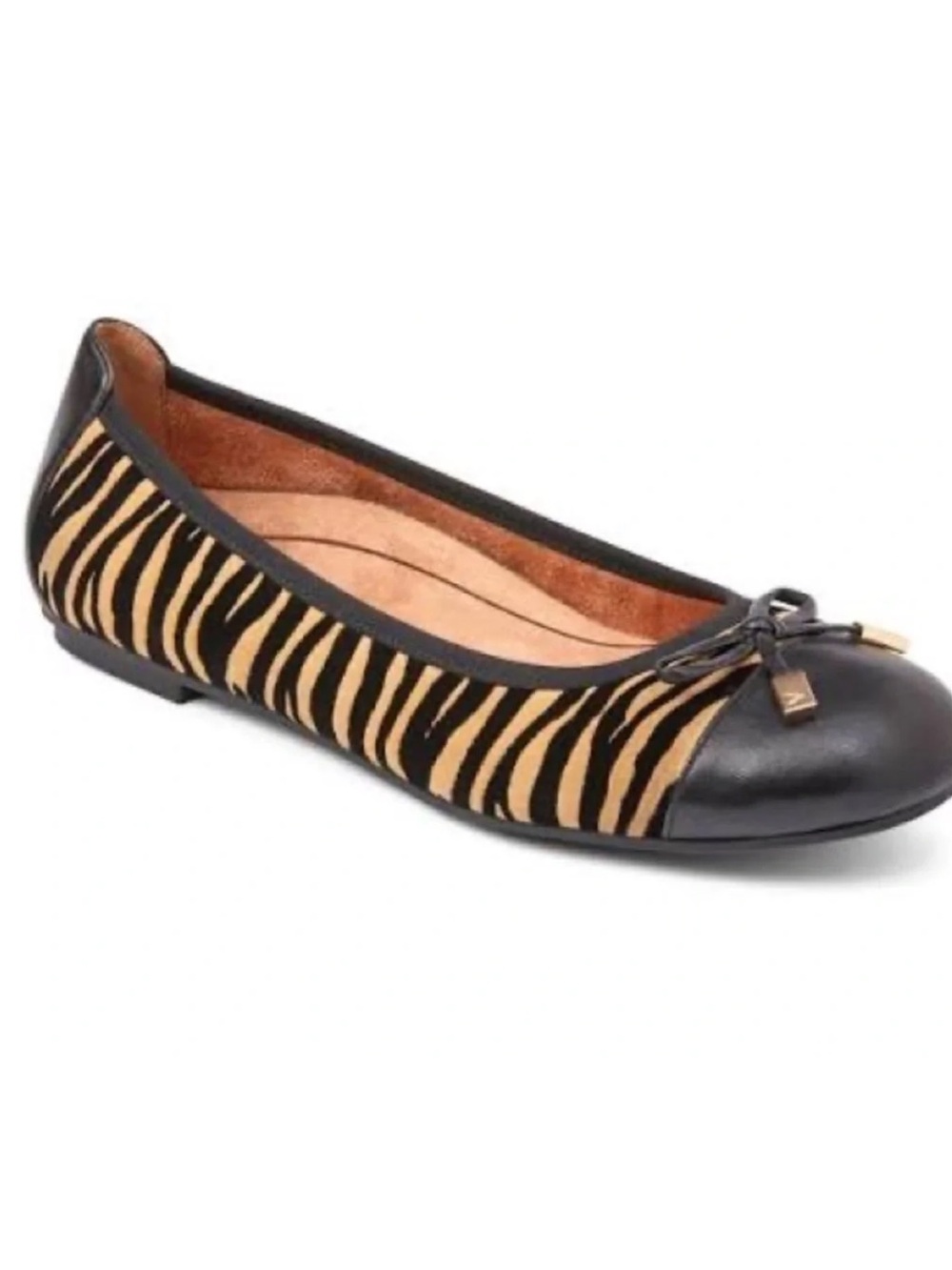 Vionic Minna Black and Tan Zebra-Print Ballet Flat Women’s Size 8.5